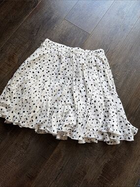 White Black Dot Ruffle Skater Skirt